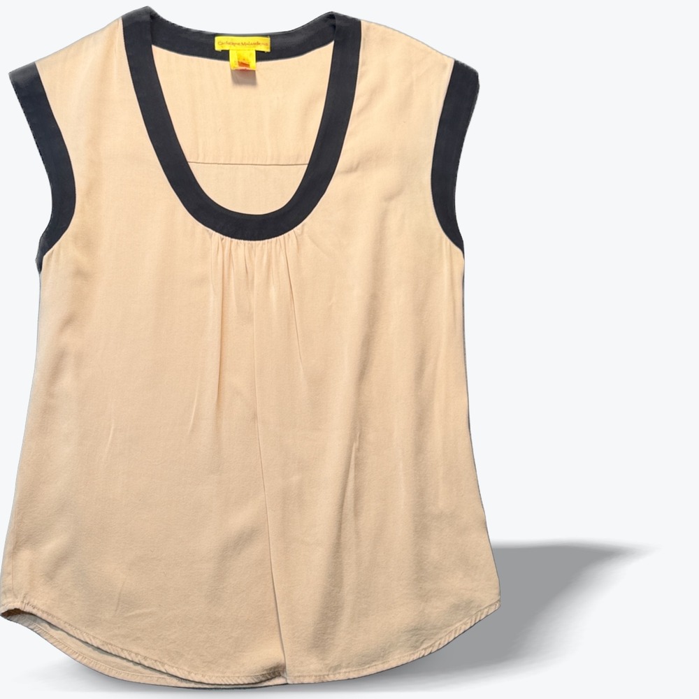 Catherine Malandrino Sleeveless Blouse Tan Black Silk Blend Womens Top Size 4